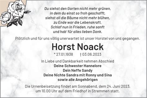 Traueranzeigen Von Horst Noack M Rkische Onlinezeitung Trauerportal