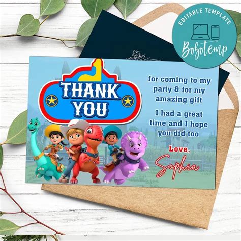 Dino Ranch Thank You Card Customizable Template DIY Bobotemp