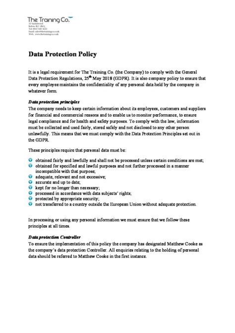 Ttc Data Protection Policy Statement The Training Co