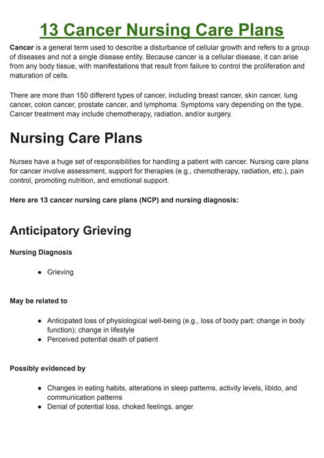 Solution 13 Cancer Nursing Care Plans Studypool