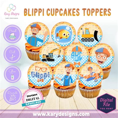 Blippi Cupcakes Toppers Kary Designs