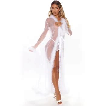 Plus Size Sexy Mesh Fur Maxi Nightdress Costume Babydoll Style Lingerie For Women For Nighttime