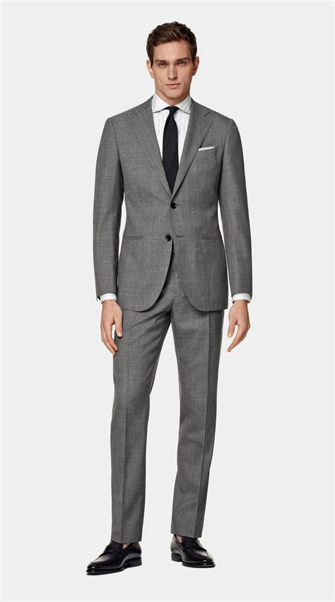 Mid Grey Perennial Tailored Fit Lazio Suit In Pure Tropical Wool In