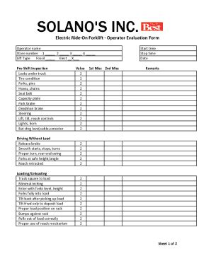 Fillable Online Electric Ride On Forklift Operator Evaluation Form