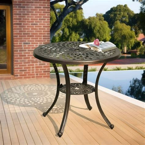 DWVO 30 inch Patio Dining Table, Cast Aluminum Outdoor Round Table with ...