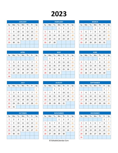 Editable Calendar Template 2023