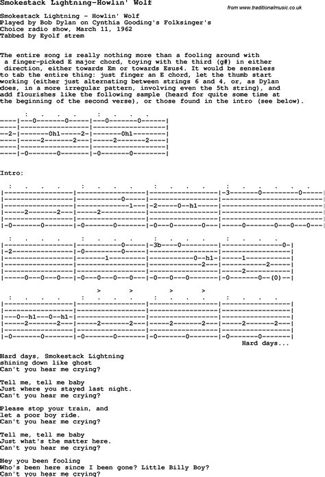 Blues Guitar lesson for Smokestack Lightning-Howlin' Wolf, with Chords ...