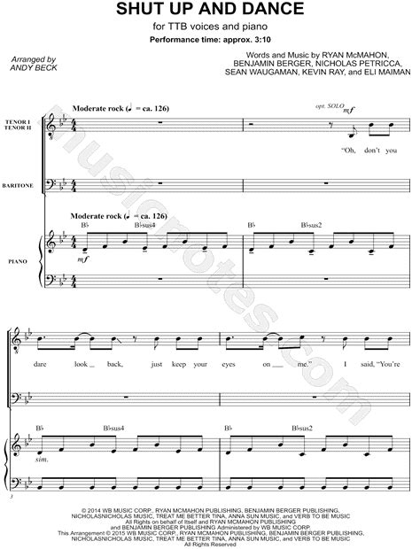 Walk The Moon Shut Up And Dance Arr Andy Beck Ttb Choir Piano Choral Sheet Music In Bb