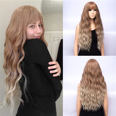 Netgo Blonde Ombre Wigs With Bangs Strawberry Blonde Ombre Light