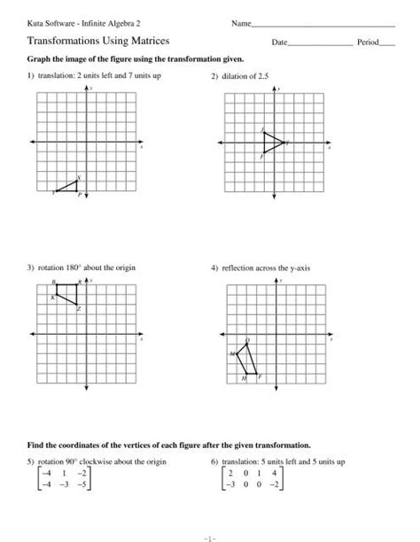 Transformations Using Matrices Kuta Software Worksheets Library