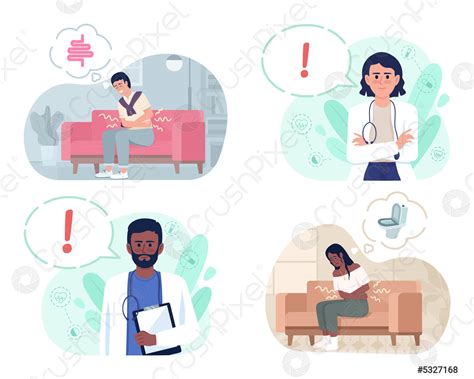 abdominal pain treatment  vector isolated illustrations set stock