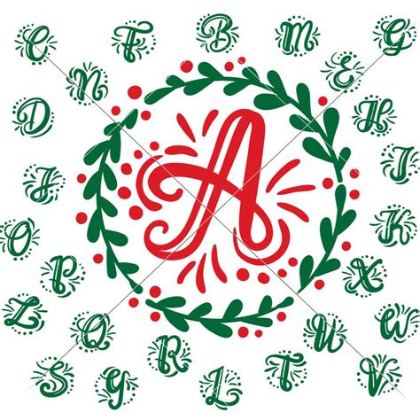 A Z Hand Lettered Initials With Mistletoe Wreath Christmas Monogram