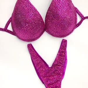 Fuchsia Bikini Suit Competition Bikini Set Rhinestone Fitness IFBB WBFF Figure