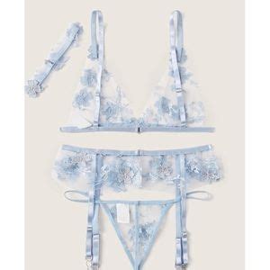 Intimates Sleepwear Baby Blue Sheer Mesh And Floral Lingerie Set Poshmark