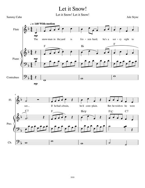 Let It Snow Jule Styne Sheet Music For Piano Flute Contrabass Violin Mixed Quartet