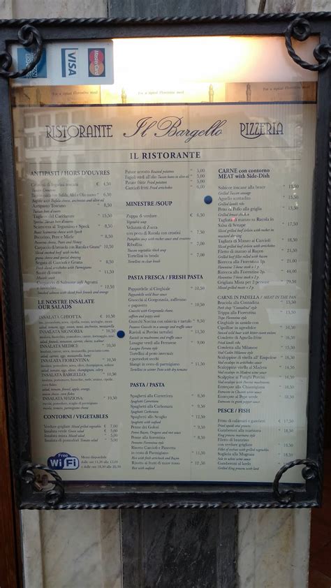 Menu Da Ristorante Il Bargello Firenze