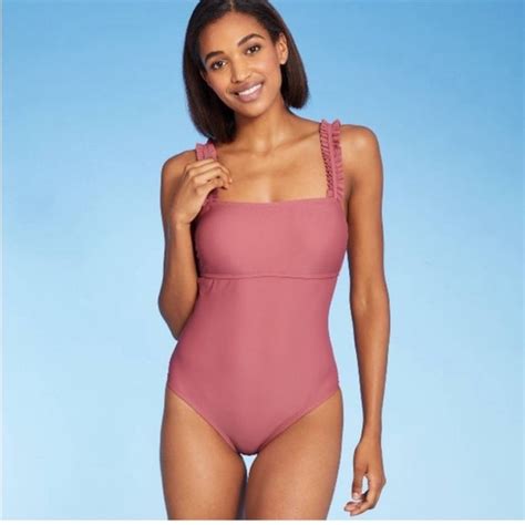 Kona Sol Swim Kona Sol Square Neck Ruffle Shoulder Medium Coverage