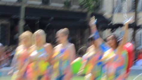 Naked Girls Painted Walking In The Fountain In The Centre Pompidou