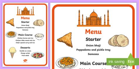 Indian Restaurant Role Play Menu Teacher Made