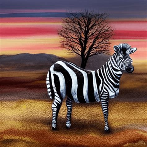 Aquarel Realistische Zonsondergang Met Zebra Marmeren Boom · Creative