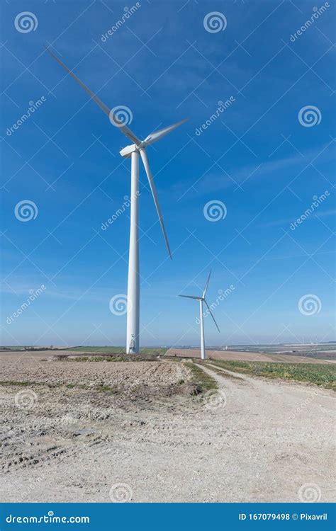 Wind Turbines Generating Electricity With Blue Sky Energy Conservation