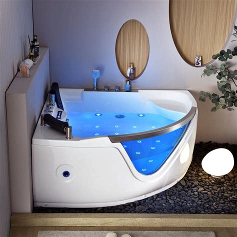 Two Person Acrylic Massage Bathtub White Whirlpool Freestanding Corner