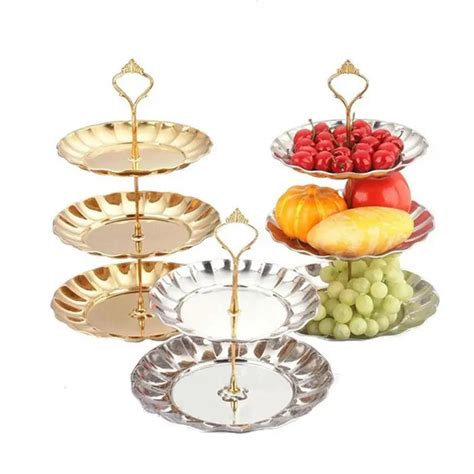 2 3 Tier Stainless Steel Fruits Cakes Desserts Plate Stand With Circle