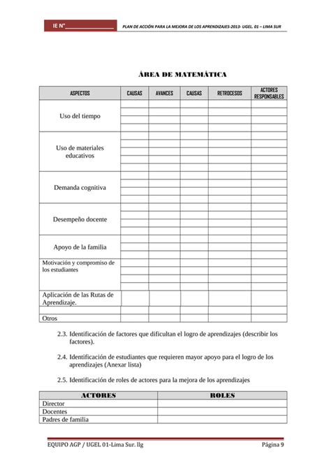 01 Plan De Accion Mejora De Los Aprendizajes Ugel 01 Sjm PDF