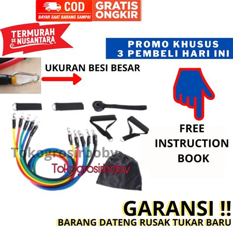 Jual RESISTANCE BAND SET 11 IN 1 KARET ELASTIS PANJANG GYM TALI ALAT