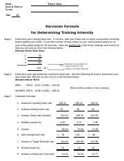 Karvonen Formula Assignment Copy Docx Name Days Time Of Class