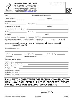 City Of Plantation Engineering Permit Application Plantation Fill