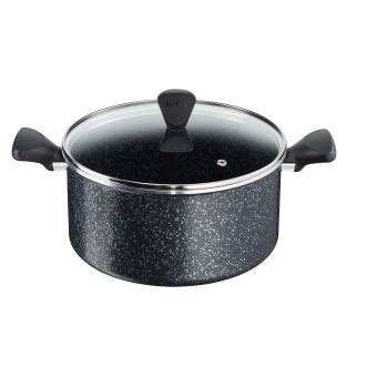 Faitout Tefal Brut Effet Pierre 24 Cm Avec Couvercle En Verre C2644602