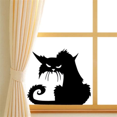 Spooky Black Cat Large Halloween Window Cling Silhouette Decor