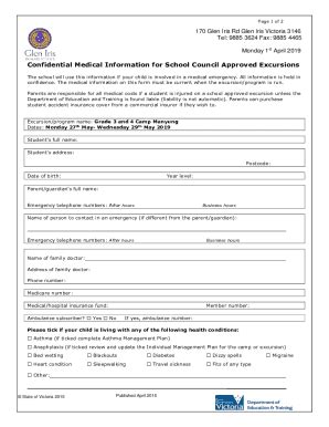 Fillable Online Consent Form For Local Excursions Fax