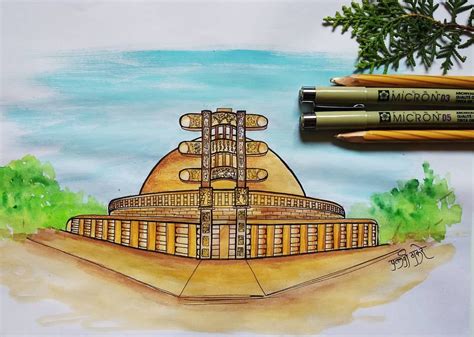 Architecture Sanchi Stupa Sketches - Download Free Mock-up