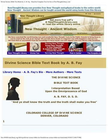 Divine Science Bible Text Book : Fay, A. B. : Free Download, Borrow ... 