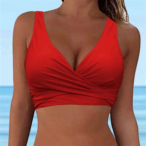 BOOMILK Bikini Tops For Women Lace Up Swimwear Underwire Full Coverage Top Push Swim Crop Tie
