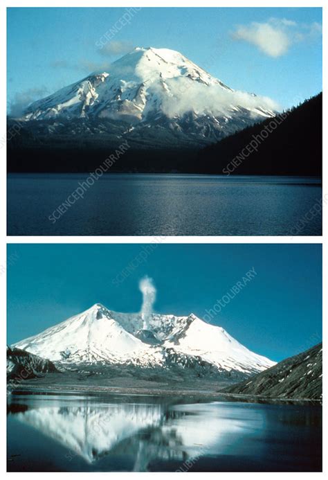 Mount St Helens Before And After Eruption Stock Image C028 5157