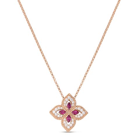 Roberto Coin Exclusive 18ct Rose Gold Venetian Princess 027ct Diamond And Ruby Pendant Ard