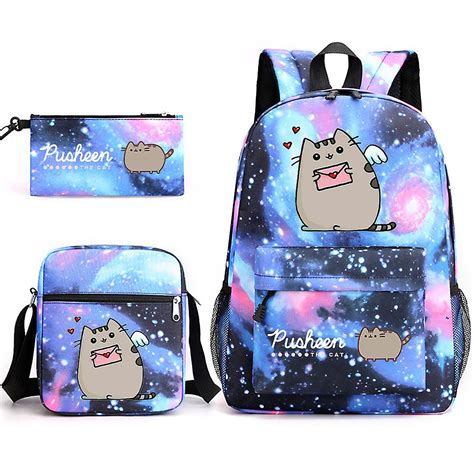 Kawaii Fat Cat Backpacks Pusheen Print Schoolbags 3pcsset