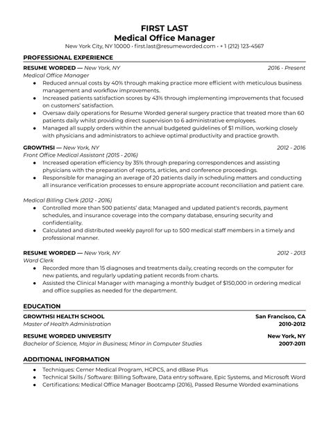 Medical Office Manager Resume Examples For Resume Worded