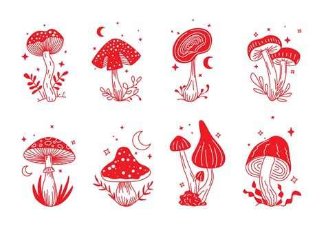 Red Different Magical Mushrooms Icons Set 43340897 Vector Art At Vecteezy