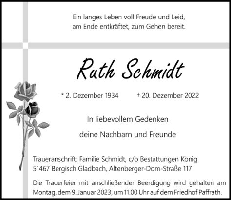 Traueranzeigen Von Ruth Schmidt WirTrauern