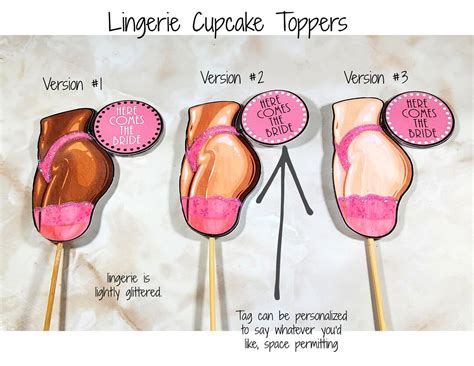Lingerie Cupcake Topper Personalized Bridal Shower Birthday Party Pink Bikini And Hose On