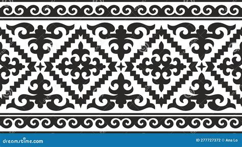 Vector Black Monochrome Seamless Kazakh National Ornament Stock