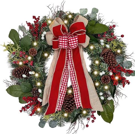 Valery Madelyn Pre Lit 30 Inch Farmhouse Christmas Wreath For Front Door With Ball