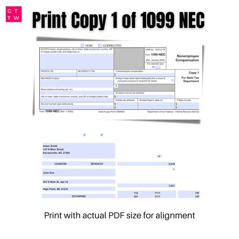 1099 Nec Editable Pdf Fillable Template 2022 With Print And Clear Buttons Courier Font Etsy