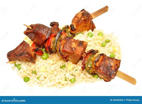 Cooked Pork Kebabs With Rice Stock Photo Image Of Dinner Kebabs