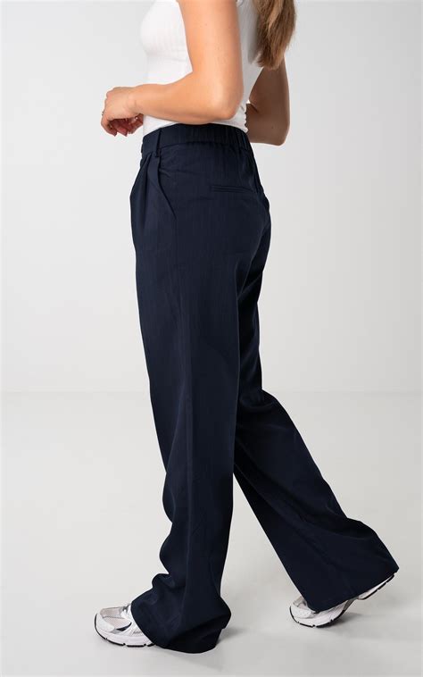 Wide Leg Pantalon Met Krijtstreep Donkerblauw