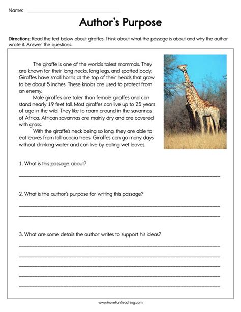 Authors Purpose Worksheet Answers